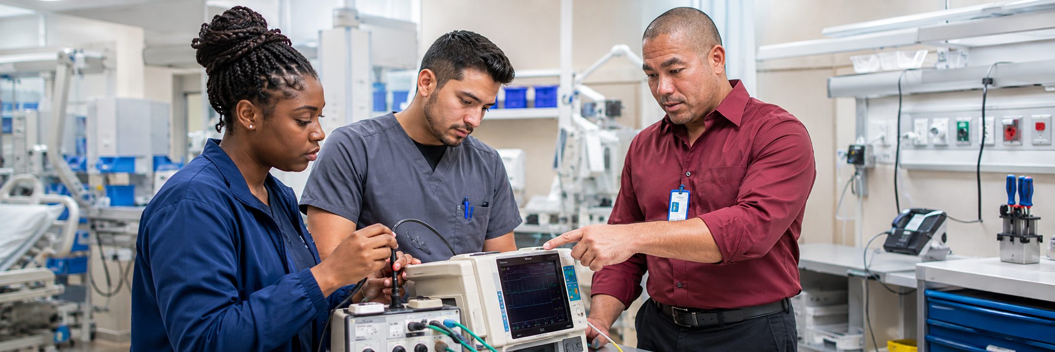 Anesthesia machine preventive maintenance | BiomedRx HTM services Biomedical equipment technicians performing anesthesia machine preventive maintenance