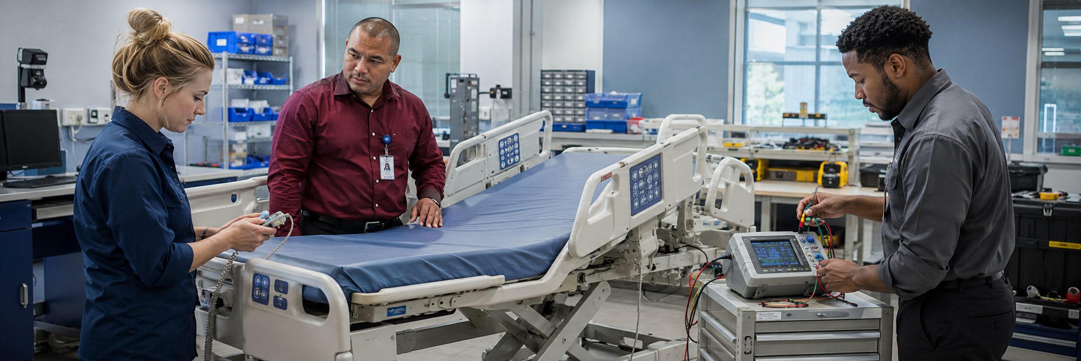 Anesthesia machine preventive maintenance | BiomedRx HTM services Biomedical equipment technicians performing anesthesia machine preventive maintenance