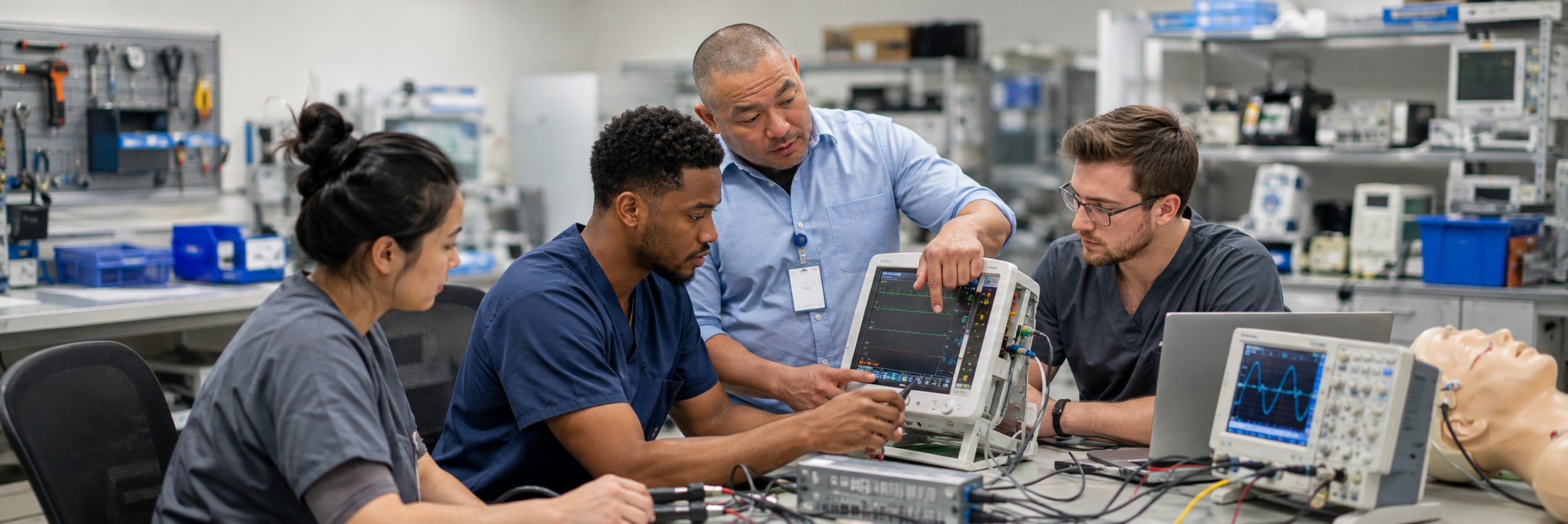 Anesthesia machine service training for biomedical technicians | BiomedRx Biomedical equipment technicians training on anesthesia machine service procedures