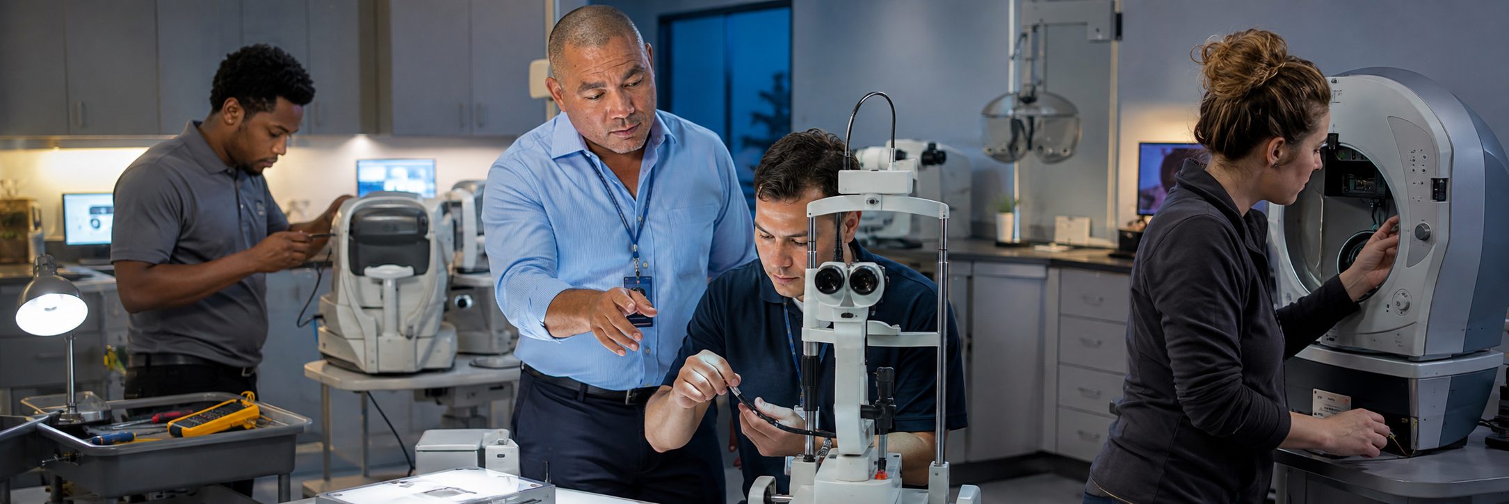 Cath lab imaging equipment service and C-arm maintenance | BiomedRx Medical imaging equipment service on a cath lab C-arm and patient monitoring system