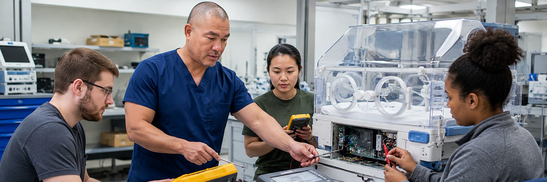 Defibrillator testing and analyzer verification | BiomedRx HTM services Defibrillator and patient monitor testing with a defibrillator analyzer and multimeter