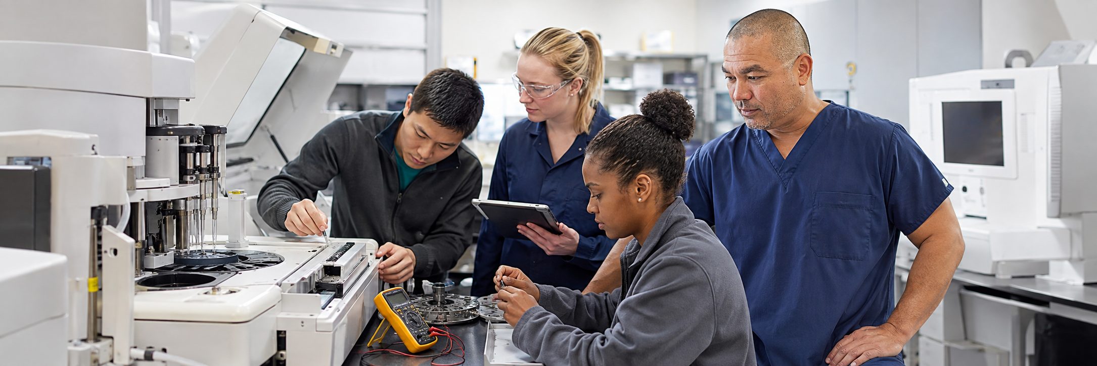 Clinical laboratory analyzer service and maintenance | BiomedRx HTM services Clinical laboratory analyzer service and preventive maintenance by biomedical technicians