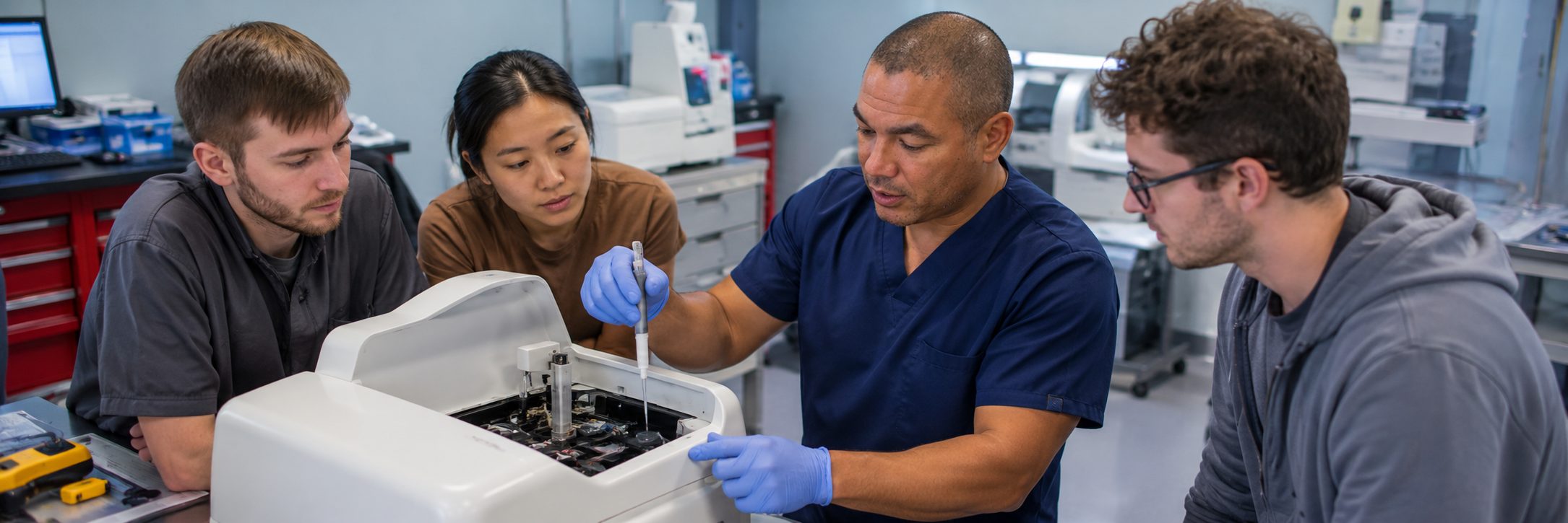 Clinical laboratory analyzer service and maintenance | BiomedRx HTM services Clinical laboratory analyzer service and preventive maintenance by biomedical technicians