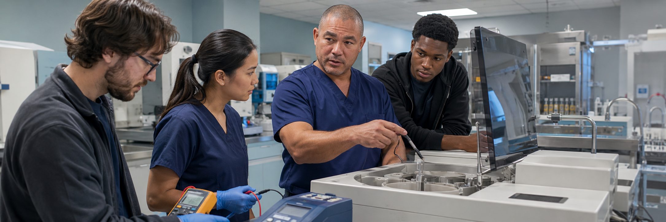 Clinical laboratory analyzer service and maintenance | BiomedRx HTM services Clinical laboratory analyzer service and preventive maintenance by biomedical technicians