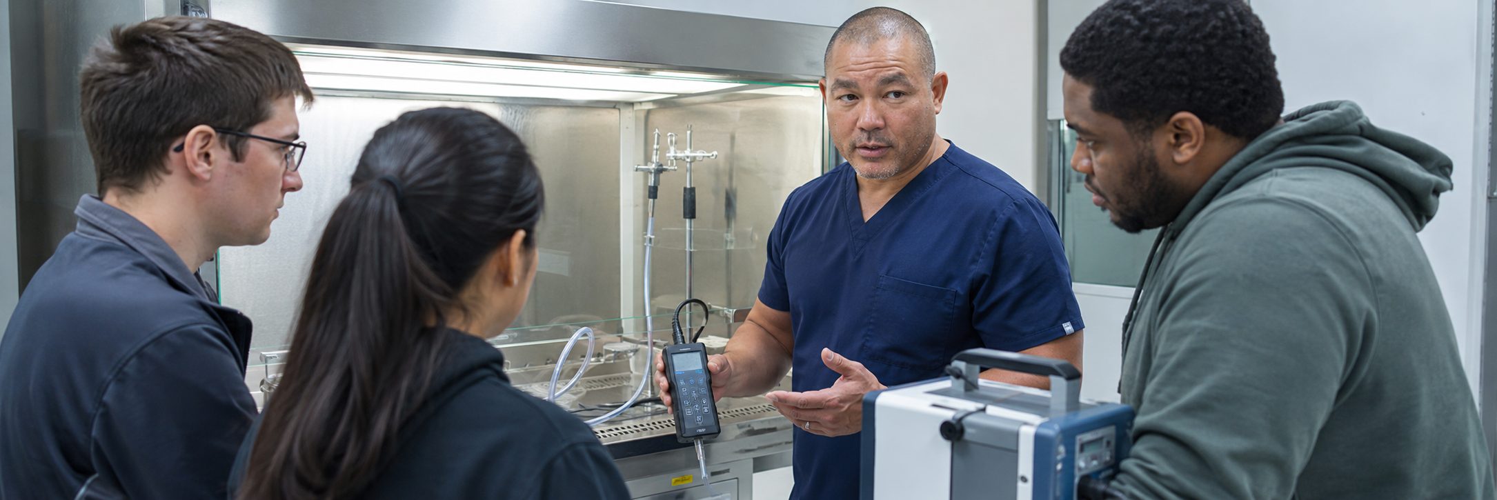Biosafety cabinet certification and airflow testing | BiomedRx HTM services Laboratory biosafety cabinet certification and airflow testing by HTM specialists