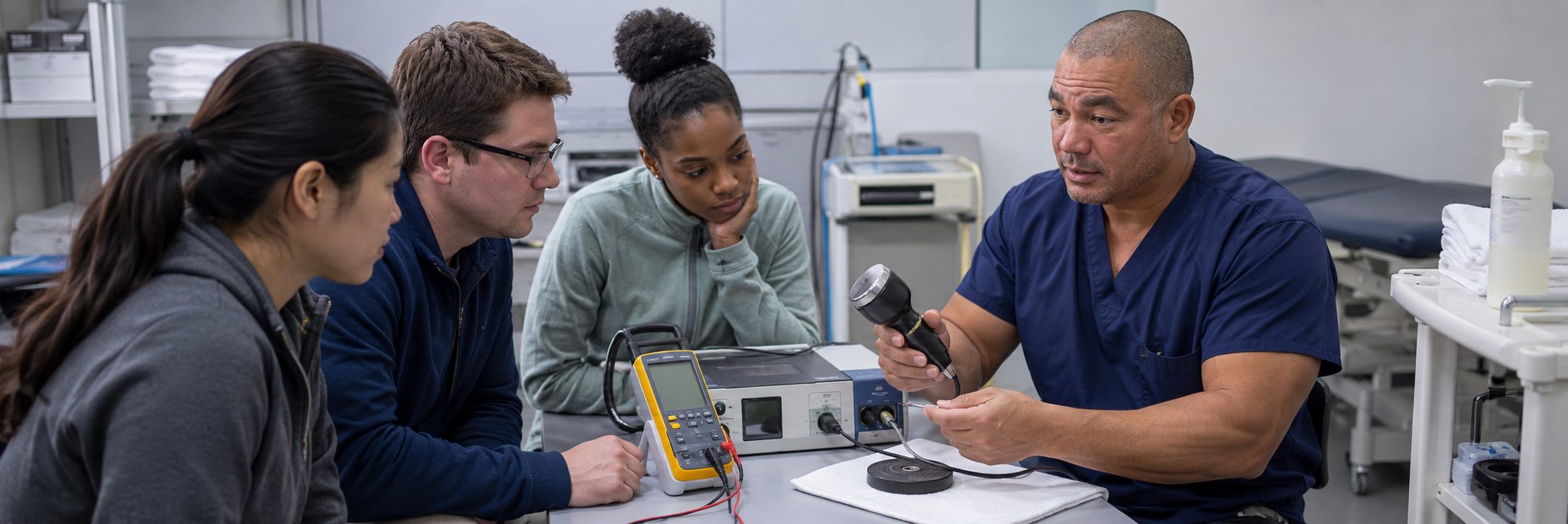 Laboratory instrument calibration and verification | BiomedRx HTM services Laboratory instrument calibration on a precision test bench with an oscilloscope