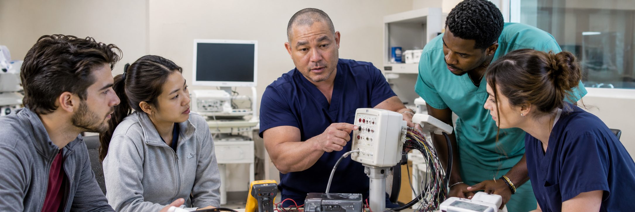 Laboratory instrument calibration and verification | BiomedRx HTM services Laboratory instrument calibration on a precision test bench with an oscilloscope