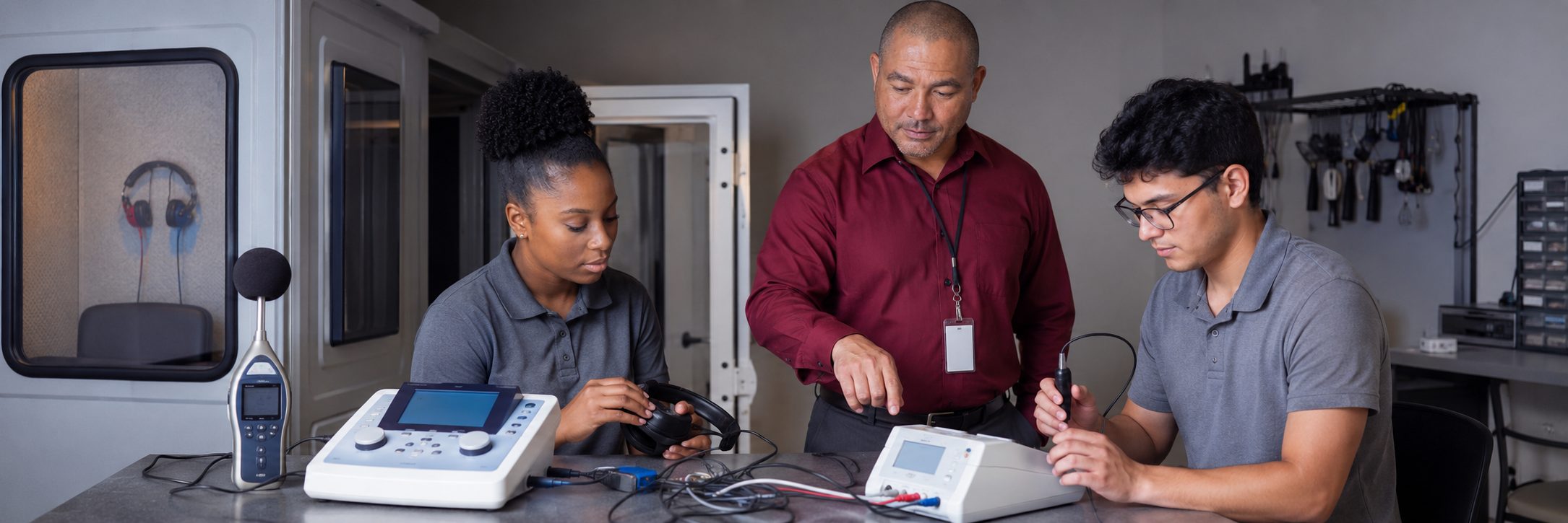 Operating room surgical light inspection and service | BiomedRx HTM services HTM technicians inspecting operating room surgical lights during scheduled service