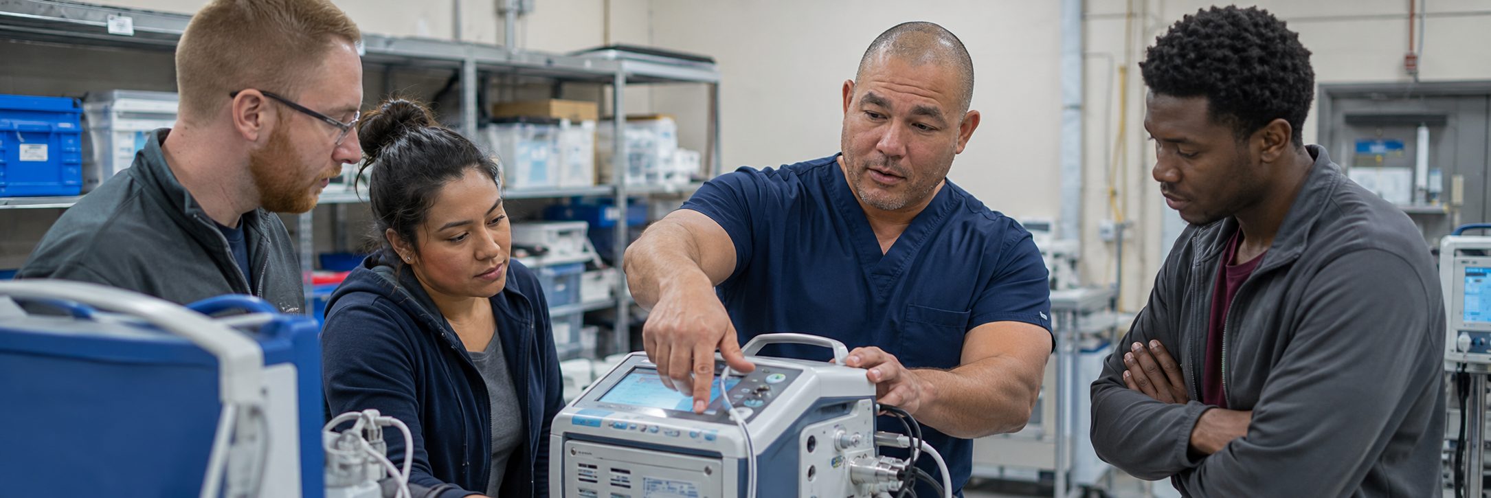 Ventilator service and equipment depot maintenance | BiomedRx HTM services Ventilator and transport monitor service in a hospital equipment depot